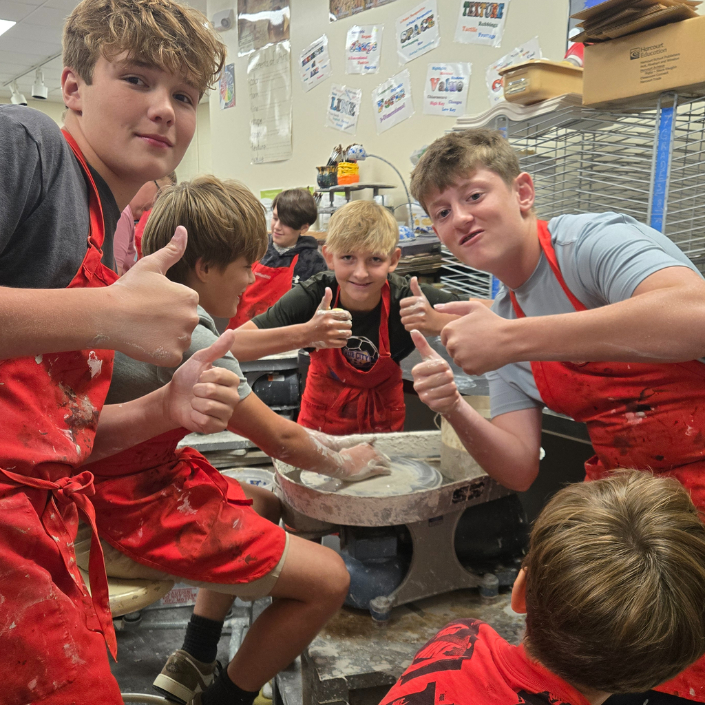 8th grade art is getting messy at Holgate! Students having a blast trying their hand at wheel-thrown pottery!