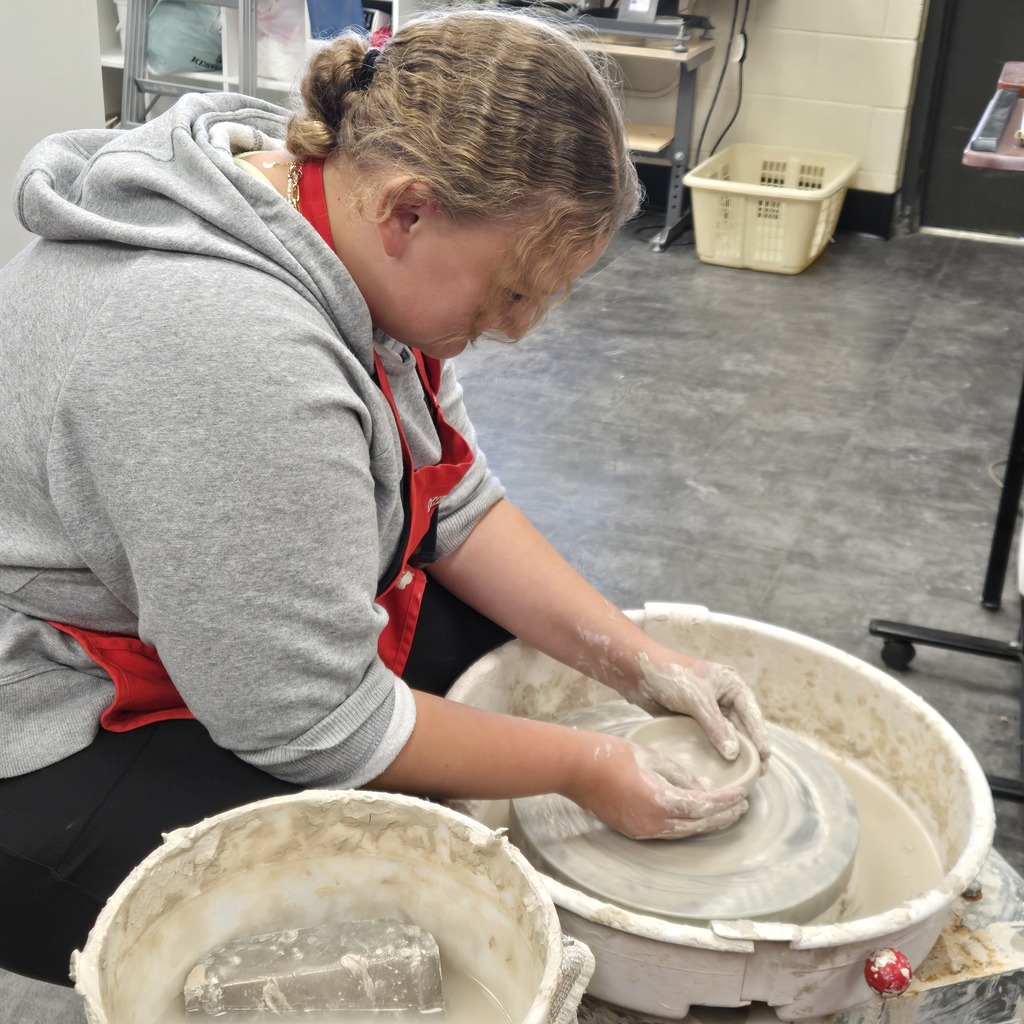 8th grade art is getting messy at Holgate! Students having a blast trying their hand at wheel-thrown pottery!