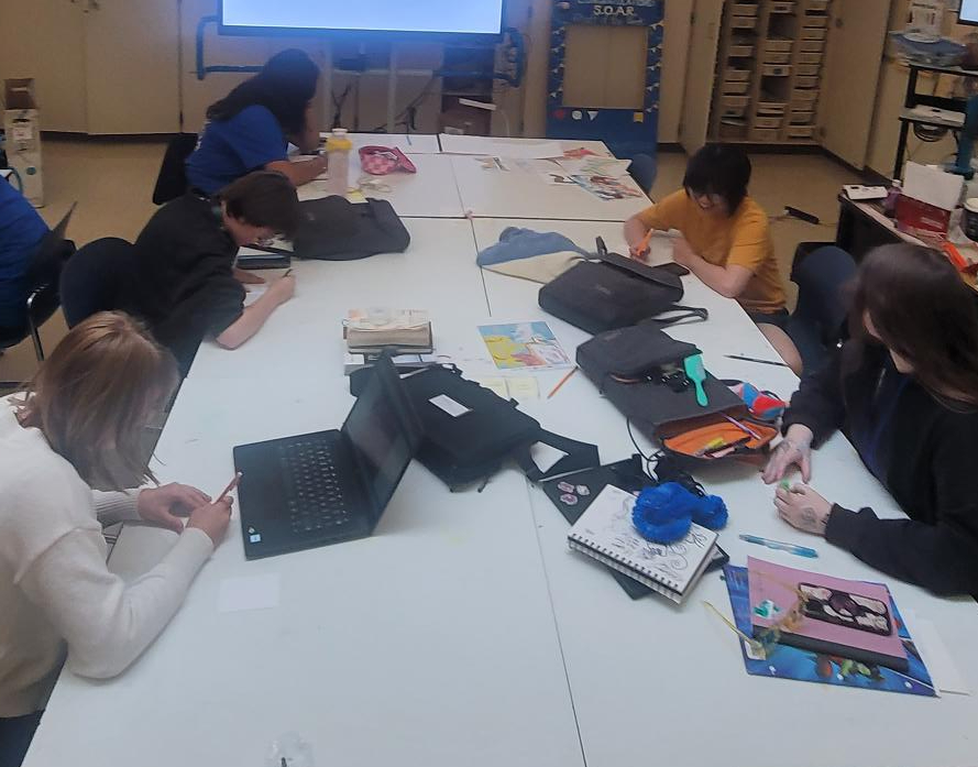 Students are exercising their creativity in art Club!