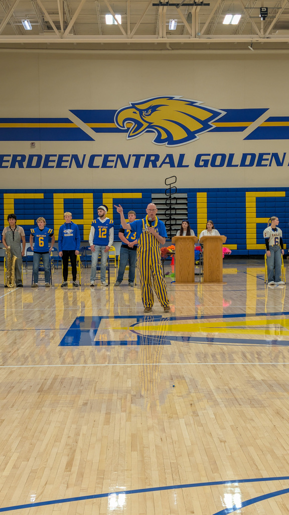 Dr. Uttermark speaking at the pep rally
