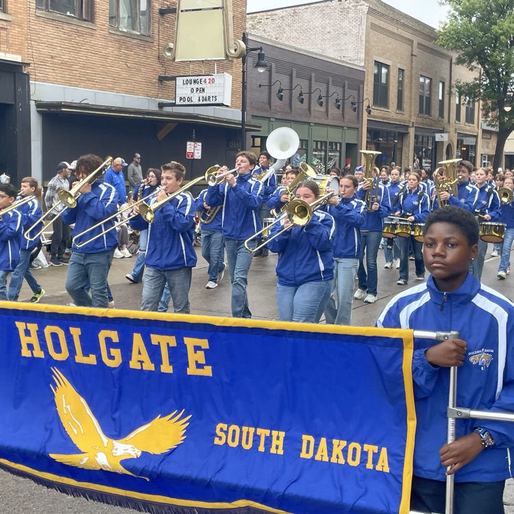 marching band with banner