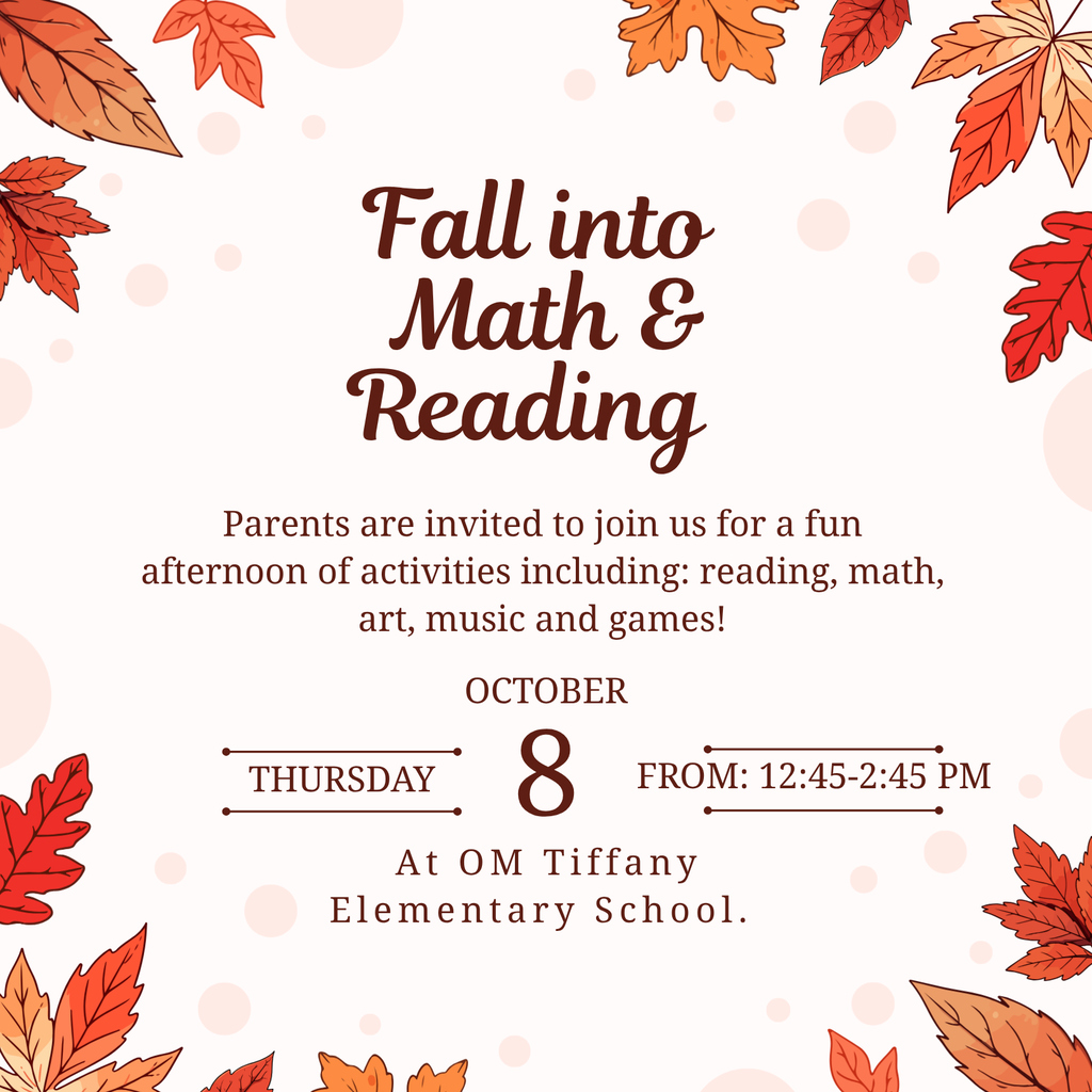 Flyer advertising Family Math and Reading Activity day on Oct 8 at 2:45.