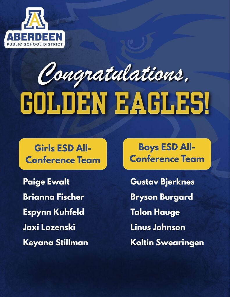 Congratulations to our CHS Golden Eagles soccer players named to the ESD All-Conference Team!  Girls ESD All-Conference Team: Paige Ewalt  Brianna Fischer  Espynn Kuhfeld  Jaxi Lozenski  Keyana Stillman  Boys ESD All-Conference Team: Gustav Bjerknes  Bryson Burgard  Talon Hauge  Linus Johnson Koltin Swearingen 