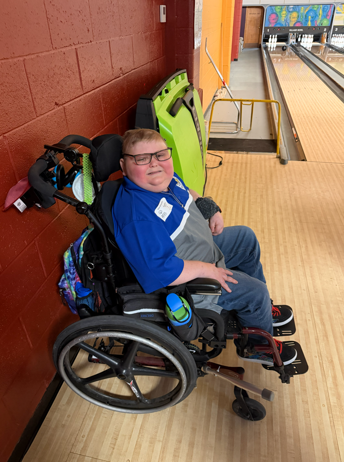 Golden Eagle Special Olympics Bowler at the bowling alley
