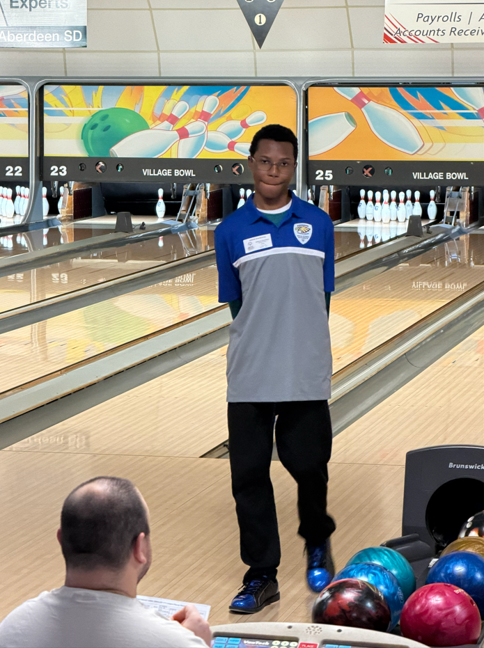 Golden Eagle Special Olympics Bowler at the bowling alley