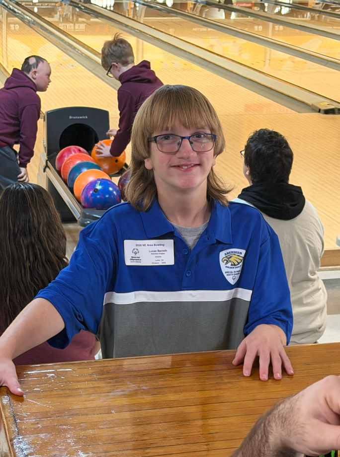 Golden Eagle Special Olympics Bowler at the bowling alley