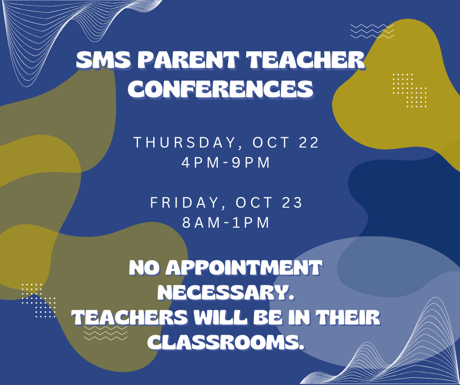 Parent Teacher conference information in blue and gold