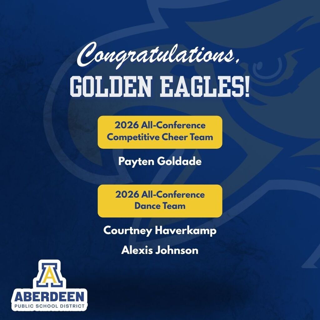 Congratulations to the CHS Golden Eagles named to the ESD Cheer and Dance Teams!  2026 All-Conference Competitive Cheer Team: Payten Goldade  2026 All-Conference Dance Team: Courtney Haverkamp Alexis Johnson