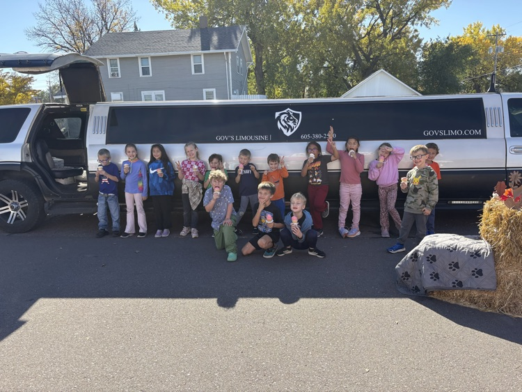 students in front of limo