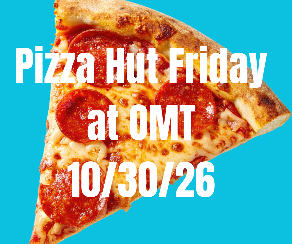 Graphic showing a slice of pizza with Pizza Hut Friday date