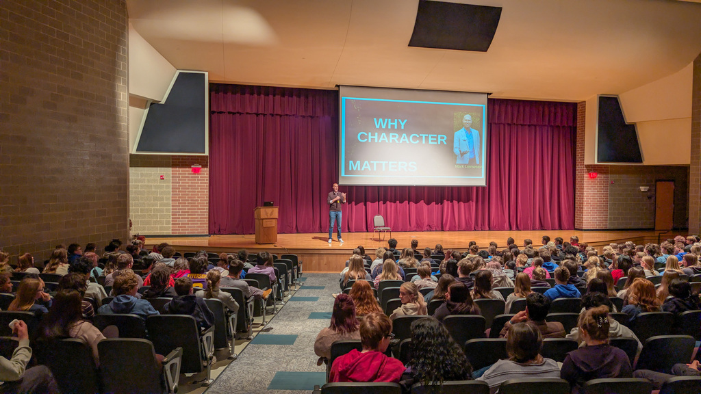 Mr. Leinweaver speaking to CHS students