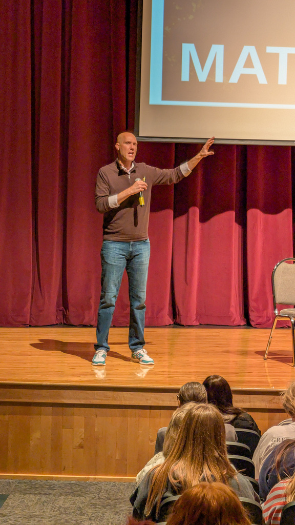Mr. Leinweaver speaking to CHS students