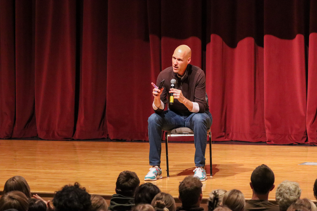 Mr. Leinweaver speaking to CHS students