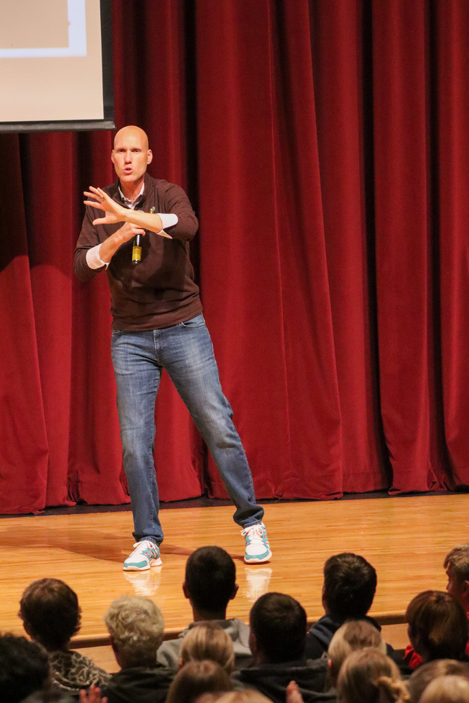 Mr. Leinweaver speaking to CHS students