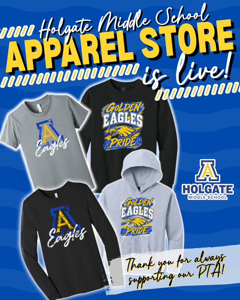 💙💛 Get a head start on your holiday shopping and grab some EAGLE gear for the whole family! Whether you're treating yourself or checking a few gifts off your holiday shopping list, it's a great way to show your school pride while supporting our HMS PTA!  To start shopping, click here: https://stores.inksoft.com/holgate-eaglespride-26/shop/home 