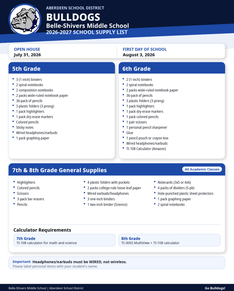 BSMS School Supply List