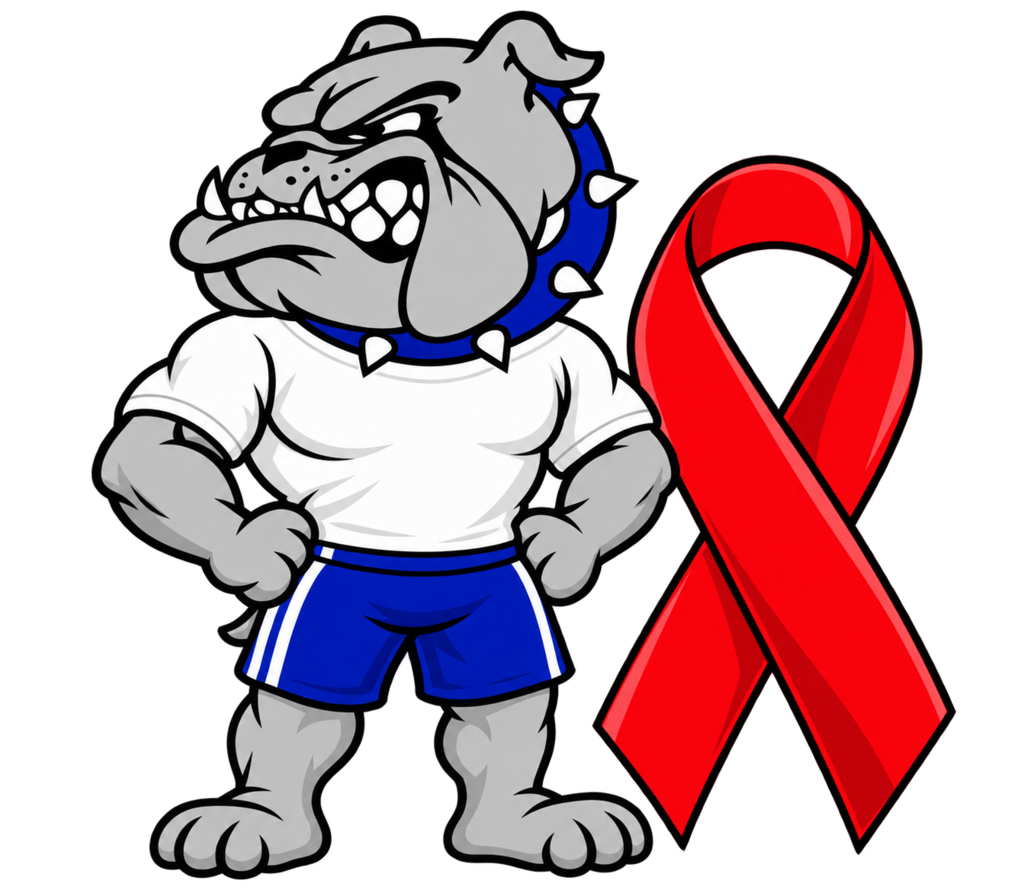 bulldawg with red ribbon for red ribbon week