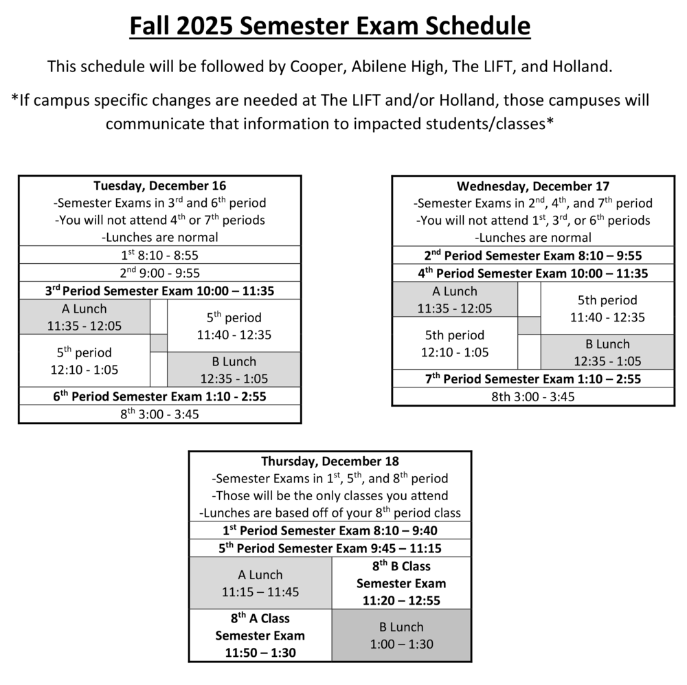 Fall 2025 Semester Exam Schedule