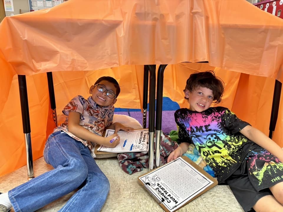Students "camping" during class