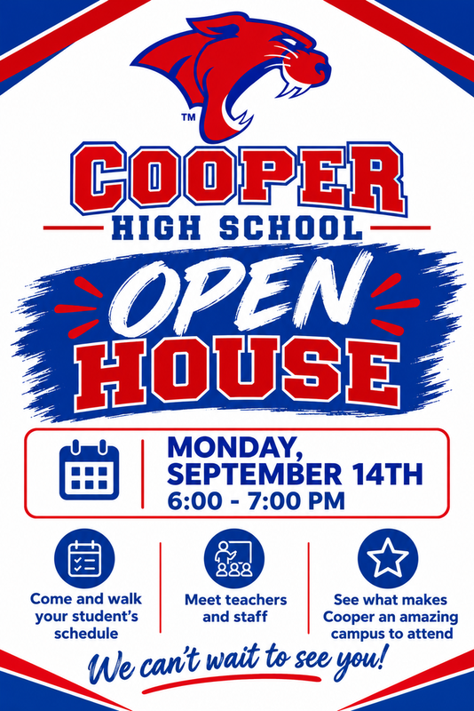 Open house on Monday, september 14th from 6 to 7 p.m.