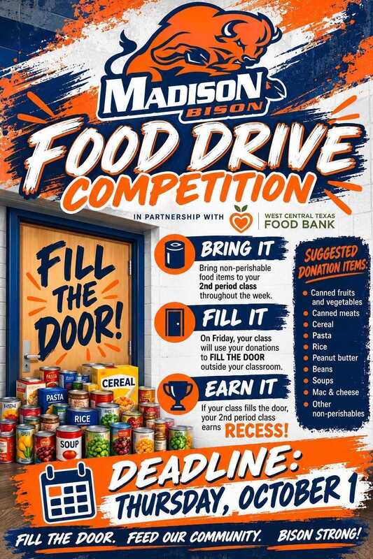 2026 Madison Bison Food Drive Competition full flyer
