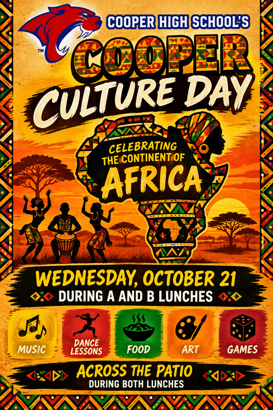 Sign that says Wednesday, October 21 during A and B lunches we will have music, dance lessons, food, art, and games across the patio