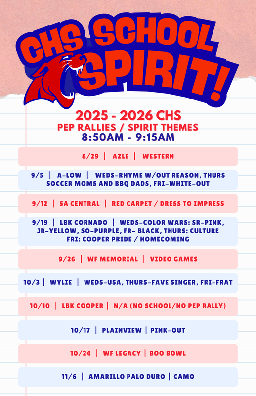 Pep Rally Schedule and Spirit Days