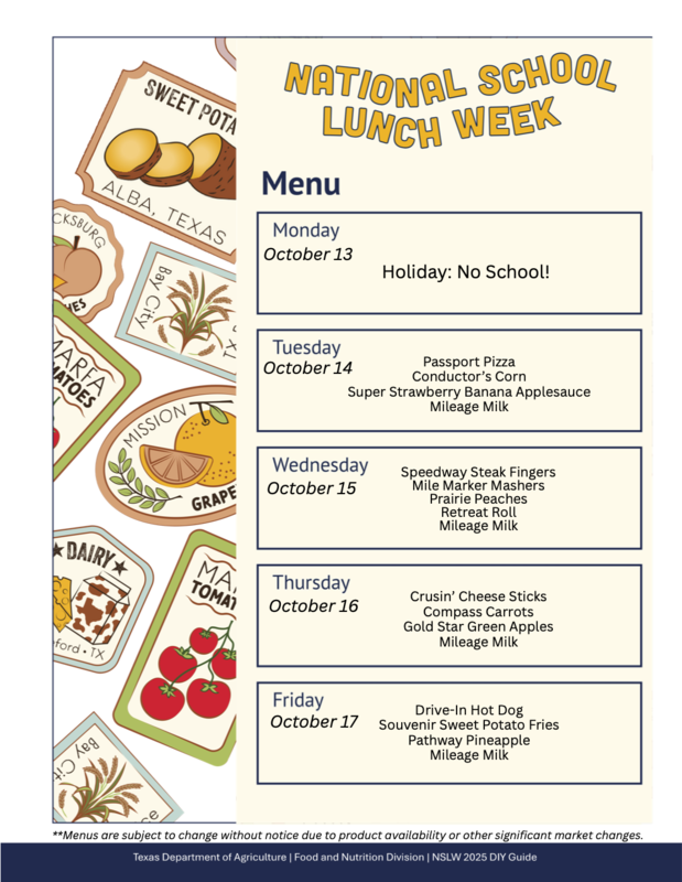 Head Start lunch menu