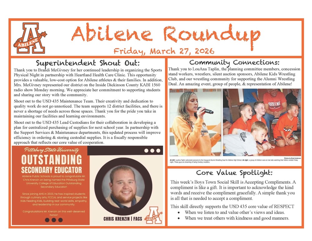 SUPERINTENDENT'S WEEKLY UPDATE 3-27-2026