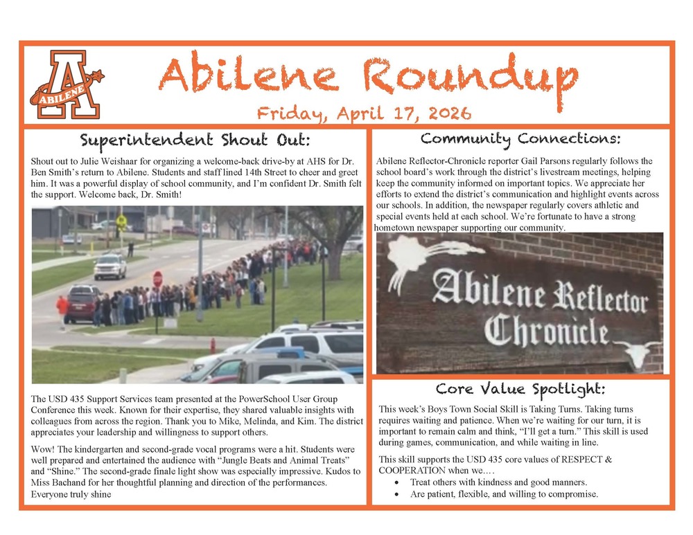 SUPERINTENDENT'S WEEKLY UPDATE 4-17-2026