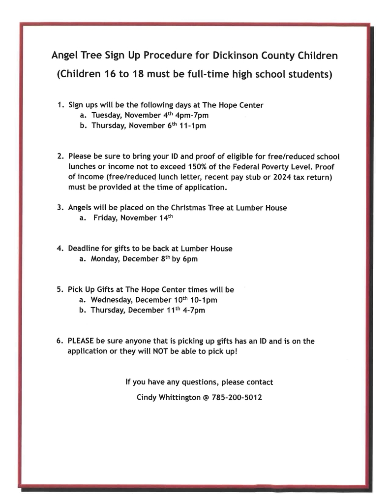 Angel Tree Sign up information