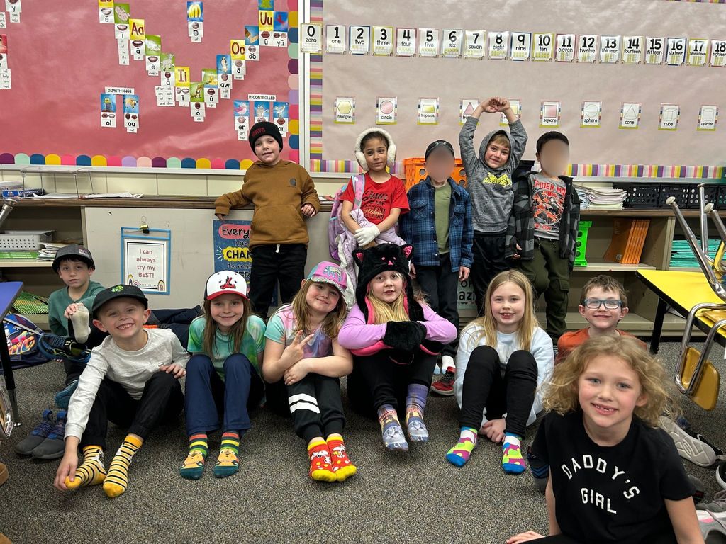 Students wearing hats.
