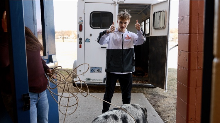 Mr. Niles was chosen to kiss a pig!