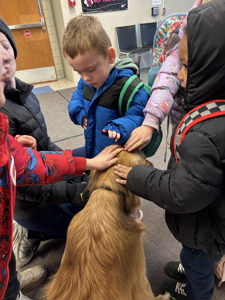Rhett getting petted by students.