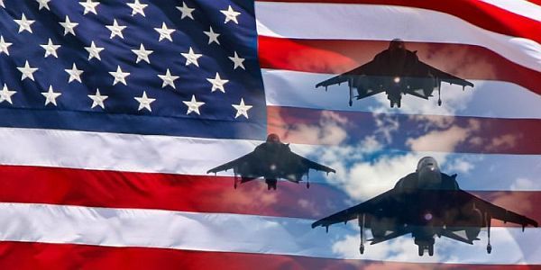 American Flag with USAF jets