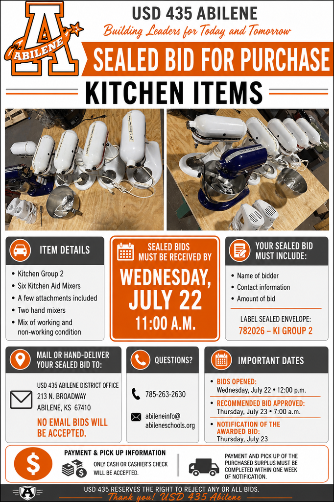 Kitchen items up for bid
