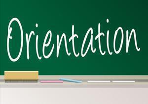 Orientation written on a chalkboard