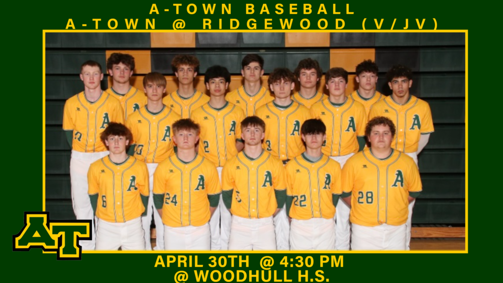 ⚾️ Baseball Gameday ⚾️  A-Town V/JV Baseball is back in action tonight as they hit the road to take on Ridgewood!  🗓️ Wednesday, April 30 ⏰ First pitch: 4:30 PM 📍 Alwood High School