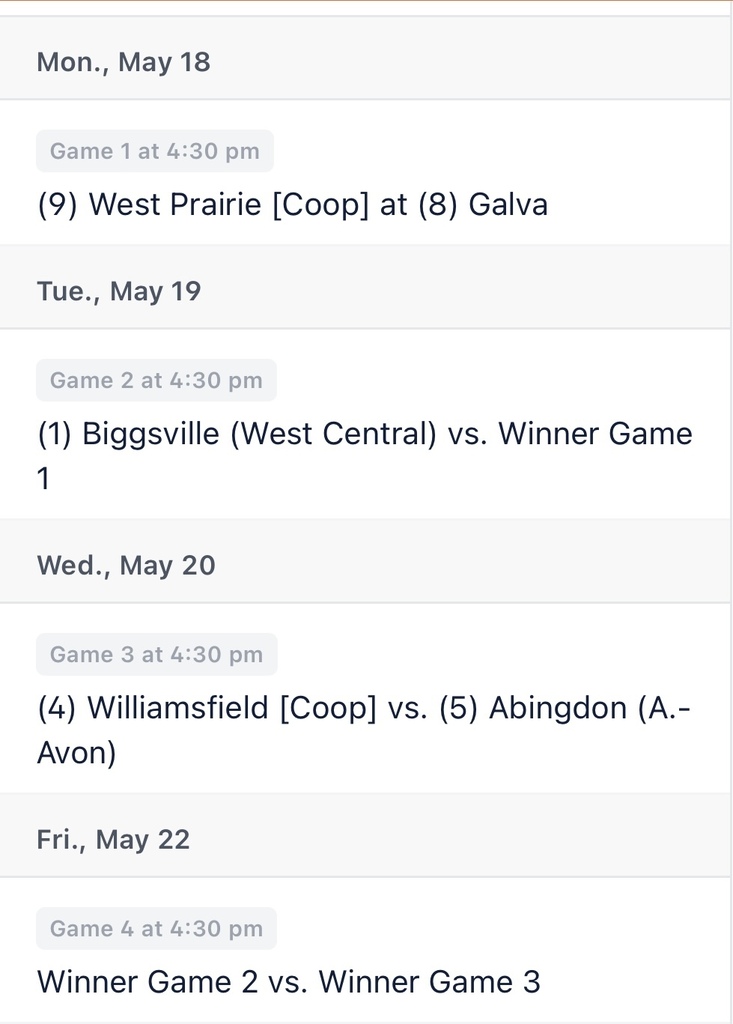 I can rewrite it for social media, but I don’t see the attachment/bracket image you mentioned. Please upload the attachment, and I can format it into a clean bracket graphic/post-ready layout. For now, here’s a social-media-ready caption you can use: 🥎 **A-TOWN SOFTBALL IHSA REGIONAL INFO** 🥎 The road to regionals starts now! 📍 **Location:** West Central Middle School **Stan Fisher Field** Stronghurst, IL 61480 📅 **A-Town’s Regional Game:** **Wednesday, May 20** ⏰ **4:30 PM** 🏆 **Matchup:** **(5) Abingdon-Avon vs. (4) Williamsfield Coop** **Regional Schedule** **Monday, May 18** Game 1 – 4:30 PM (9) West Prairie Coop vs. (8) Galva **Tuesday, May 19** Game 2 – 4:30 PM (1) West Central vs. Winner of Game 1 **Wednesday, May 20** Game 3 – 4:30 PM (4) Williamsfield Coop vs. **(5) A-Town** **Friday, May 22** Regional Championship – 4:30 PM Winner of Game 2 vs. Winner of Game 3 💙💛 **Come out and support the Tornadoes!** #ATownProud #RegionalBound #ATownSoftball