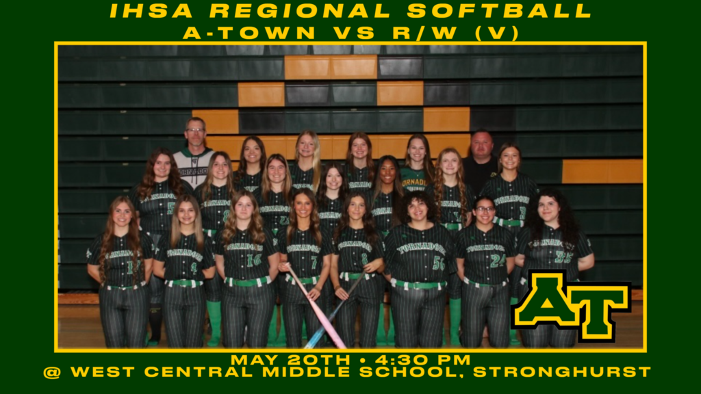 🥎 GAMEDAY 🥎 A-Town Softball is back in action today as they take on R/W in the IHSA Regional Semifinal! 📍 West Central Middle School, Stronghurst 🕟 First pitch: 4:30 PM Come out and support the Lady Tornadoes! 💙🥎