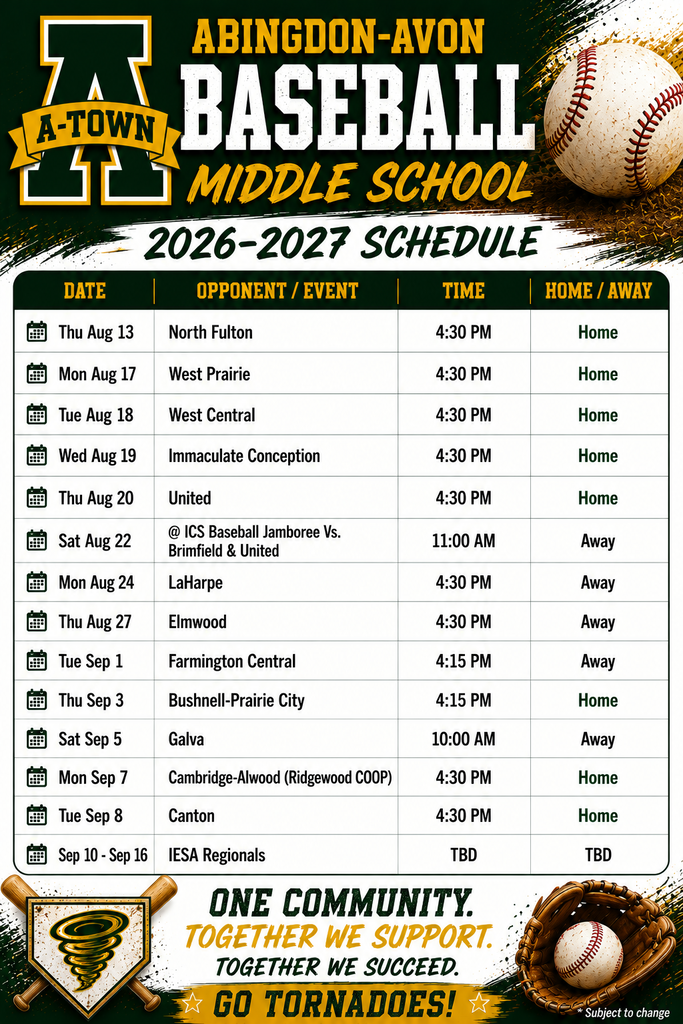 Middle School Baseball schedule