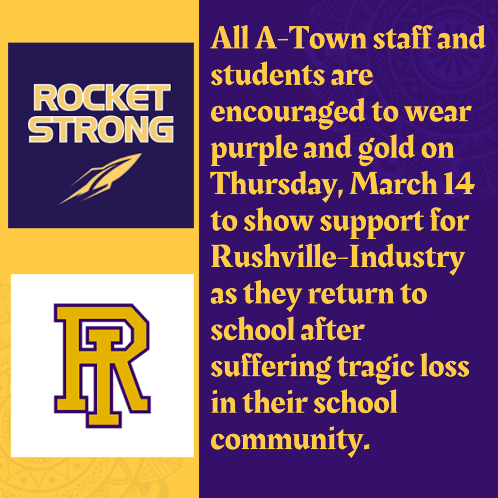 A-Town staff and students are encouraged to wear purple and gold on Thursday, March 14.
