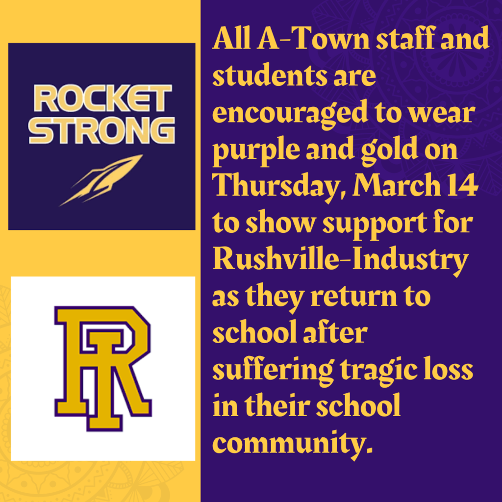 A-Town staff and students are encouraged to wear purple and gold  on Thursday, March 14. 