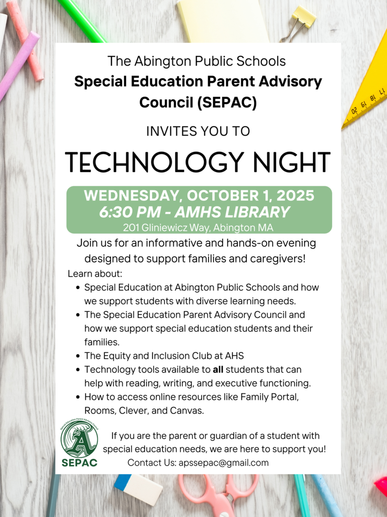 SEPAC Meeting 10/1, 6:30 PM AMHS Library