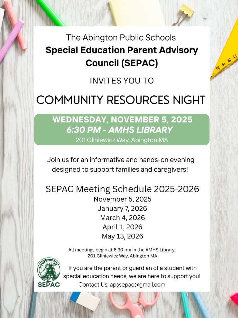 SEPAC Meeting November 5, 6:30 PM AMHS Library