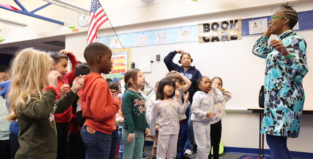 Alice Faye Duncan engages Willow Hill students during her visit to the library