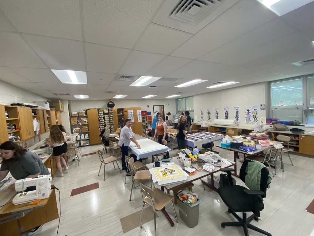Students working on quilts