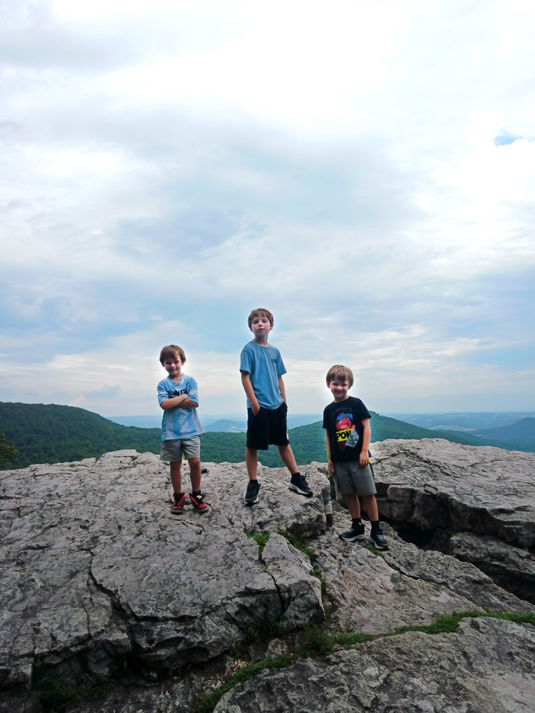 Pearse, Brendan & Patrick Kerr hiked 2.9 miles to the top of Pulpit Rock in Berks County