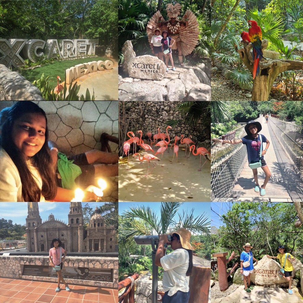 Jessica & Olivia exploring the beautiful greenery, architecture, waterfalls, the Coral Reef Aquarium, pelicans and colorful parrots in Mexico