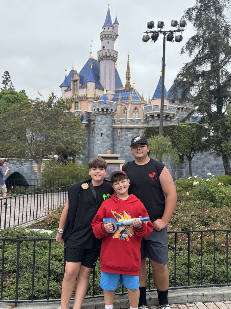 Jaxson and Jason standing in front of the Disney castle